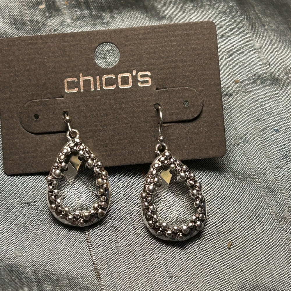 Chico's Silver Dangle Earrings with Rhinestones